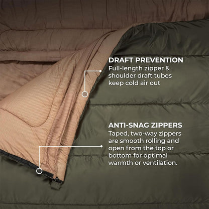 TETON Mammoth, 20 Degree and 0 Degree Sleeping Bags, Double Sleeping Bag, a Warm Bag the Whole Family Can Enjoy. Great Sleeping Bag for Camping, Hunting and Base Camp. Compression Sack Included