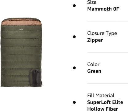 TETON Mammoth, 20 Degree and 0 Degree Sleeping Bags, Double Sleeping Bag, a Warm Bag the Whole Family Can Enjoy. Great Sleeping Bag for Camping, Hunting and Base Camp. Compression Sack Included