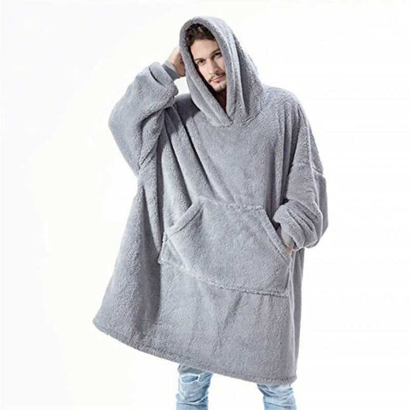 Hoodie Sweatshirt with Big Pocket Tops Sweater Comfortable Loose Double-Sided Fleece Thicker Wearable Blanket