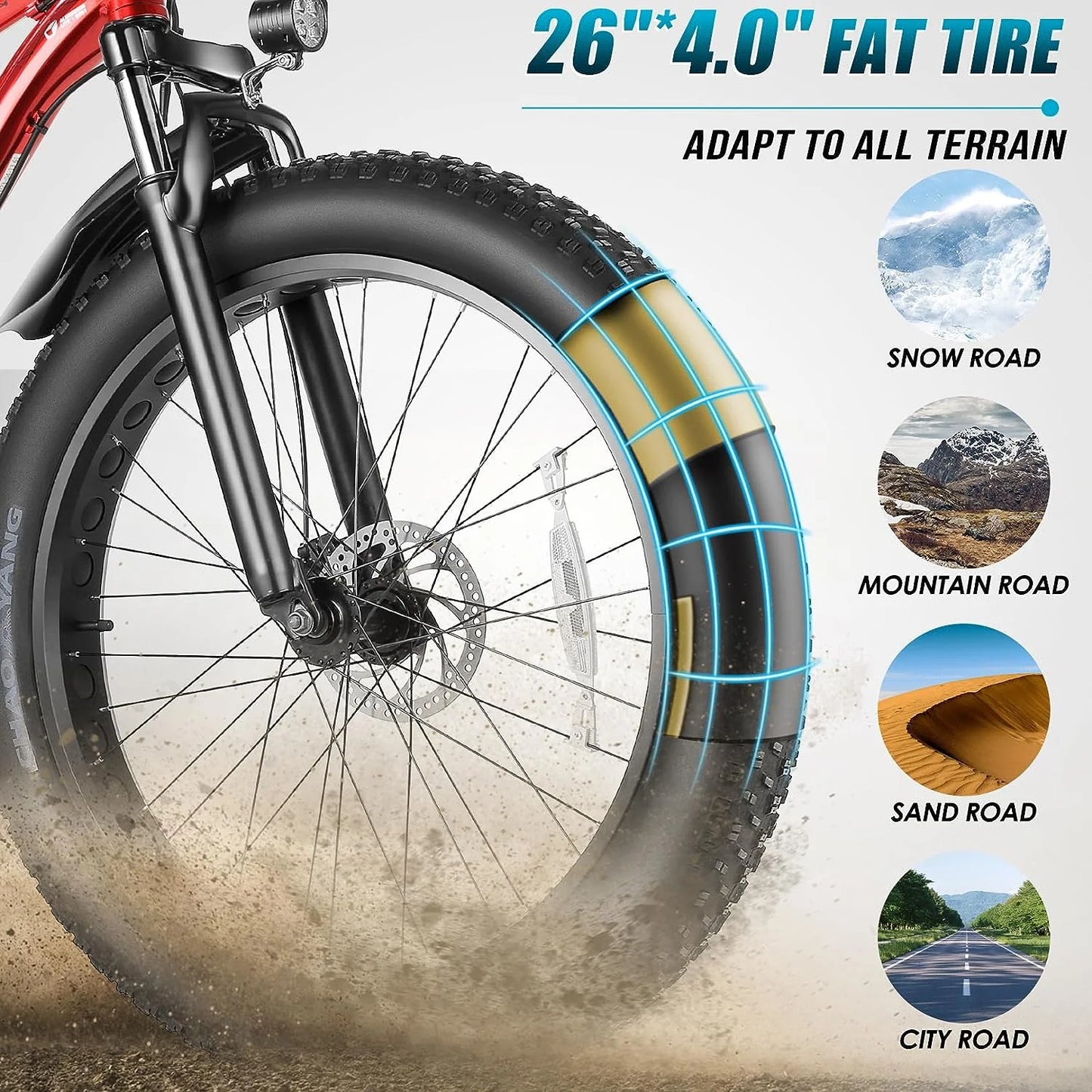 Electric Bike 26" X 4.0 Fat Tire Electric Bike 48V 500W All Terrain Electric Bike Long Range Electric Mountain Bike Beach Bike Snow Bike, UL2849 Certified