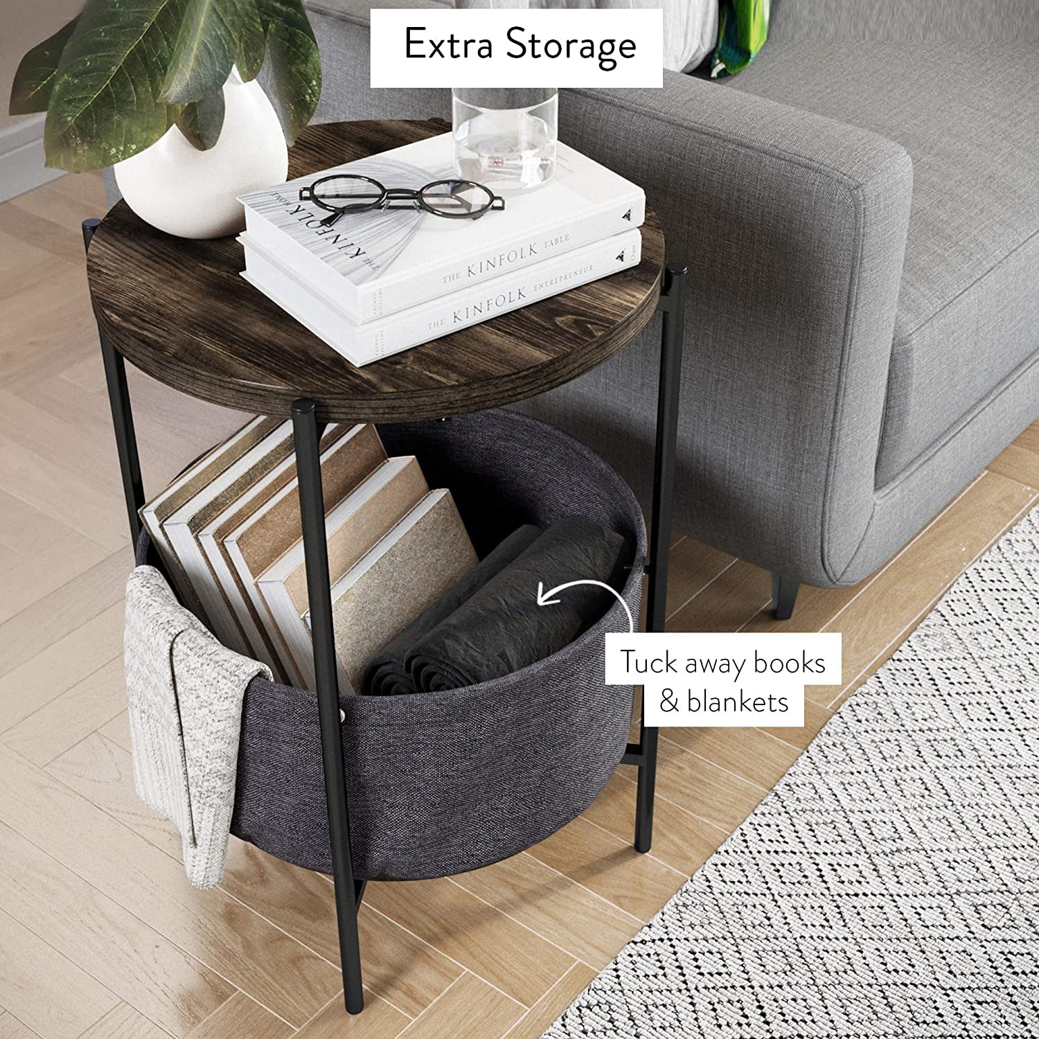 round Modern Side Accent or End Table for Living Room and Bedroom and Nursery Room